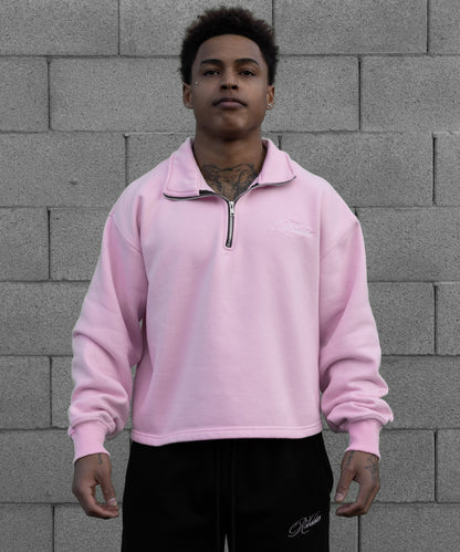 REBELETICS CROPPED QUARTER ZIP - BABY PINK