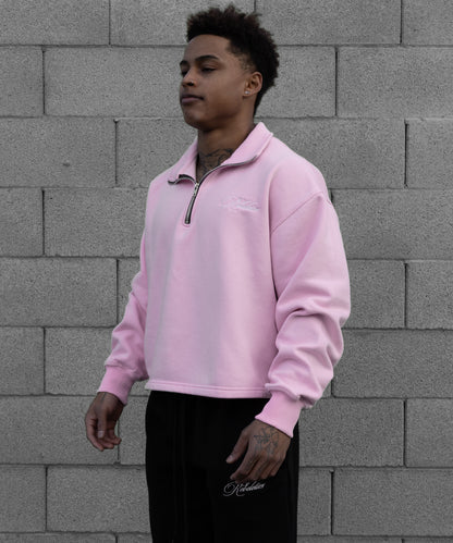 REBELETICS CROPPED QUARTER ZIP - BABY PINK