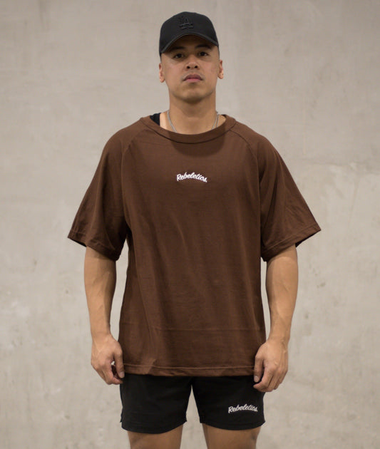 MENS OVERSIZED RAGLAN STYLE TEE - BROWN