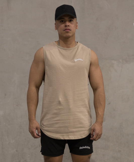 MENS SLEEVELESS T-SHIRT - TAN