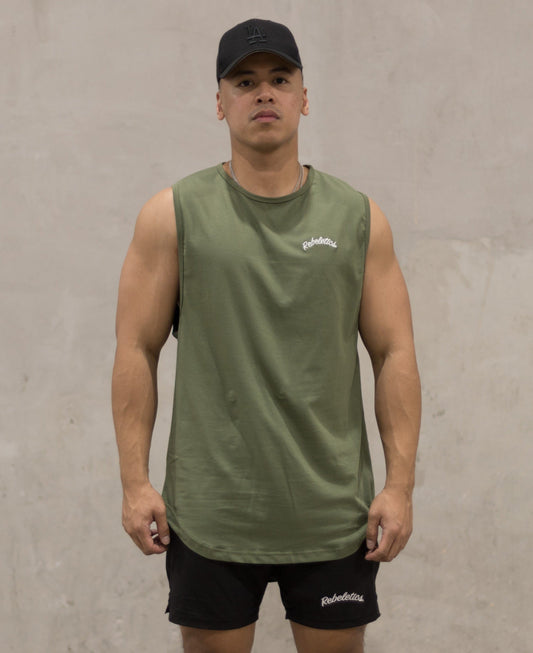 MENS SLEEVELESS T-SHIRT - OLIVE GREEN